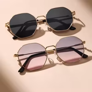 Bestwear.pk New Trendy Stylish Fashionable Metal Frame Hexagonal Sunglasses For Women Men - Retro Geometric Gradient Lens UV Protection Sun Glasses For Girls Men Boys - Metal Frame Octagon Sunglasses For Men Boys