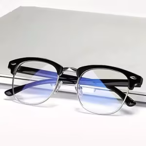 Elegant Black Metal Frame Glasses with Blue Tinted Lenses - Classic Fashion Design for Men and Women, Stylish Decorative Eyewear, Stylish Eyewear | Modern Metal Frame | Durable Hinges